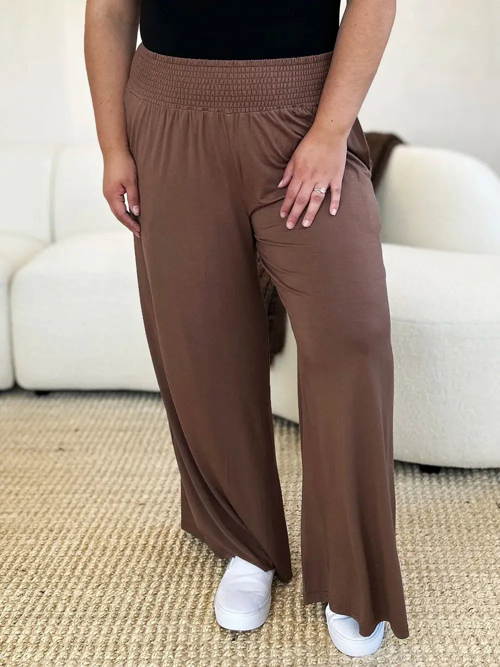 Basic Bae Full Size Smocked Wide Waistband Wide Leg Pants - Love Salve